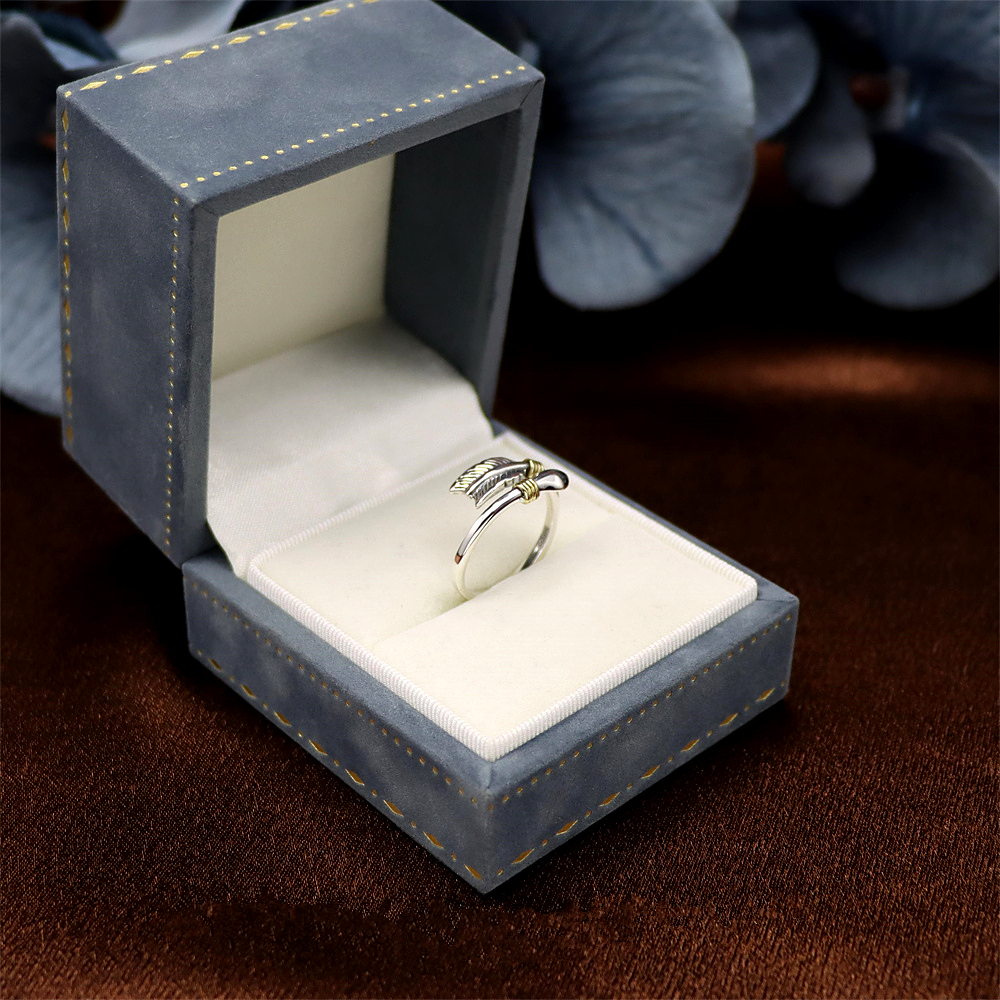 S925 Sterling Silver Vintage Feather Adjustable Ring