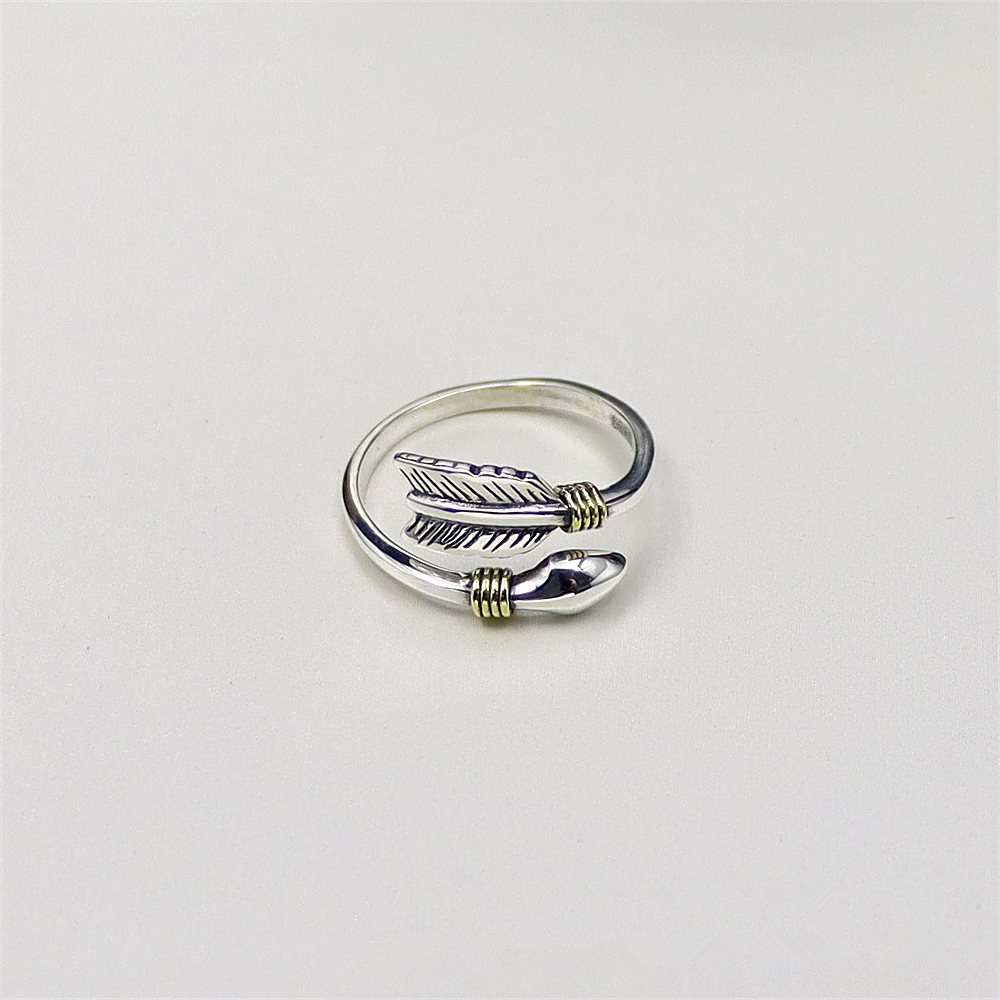 S925 Sterling Silver Vintage Feather Adjustable Ring