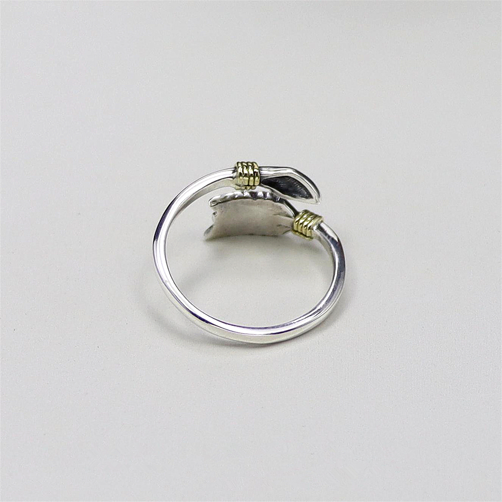 S925 Sterling Silver Vintage Feather Adjustable Ring