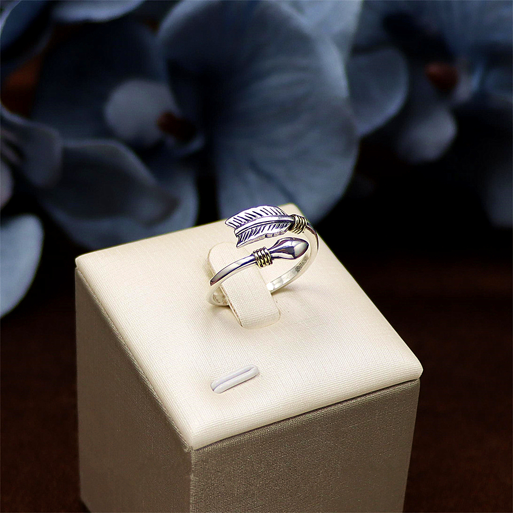 S925 Sterling Silver Vintage Feather Adjustable Ring
