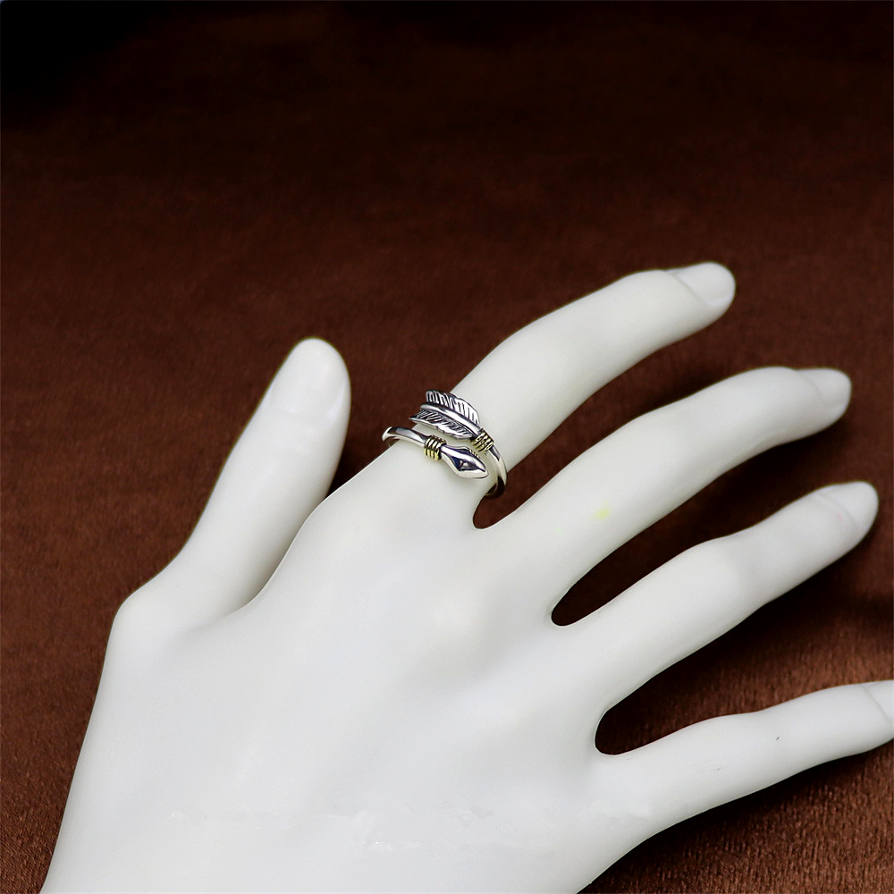 S925 Sterling Silver Vintage Feather Adjustable Ring
