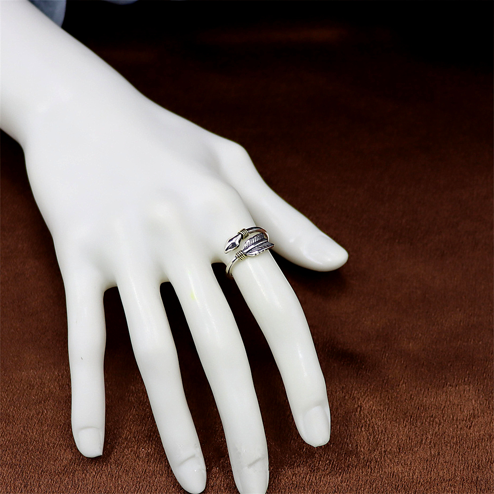 S925 Sterling Silver Vintage Feather Adjustable Ring