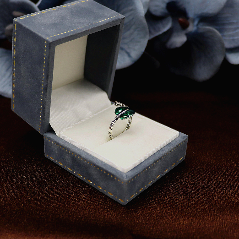 S925 Sterling Silver Leaf Hollow Rectangle Red Agate Adjustable Ring