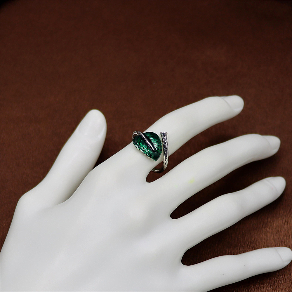 S925 Sterling Silver Leaf Hollow Rectangle Red Agate Adjustable Ring