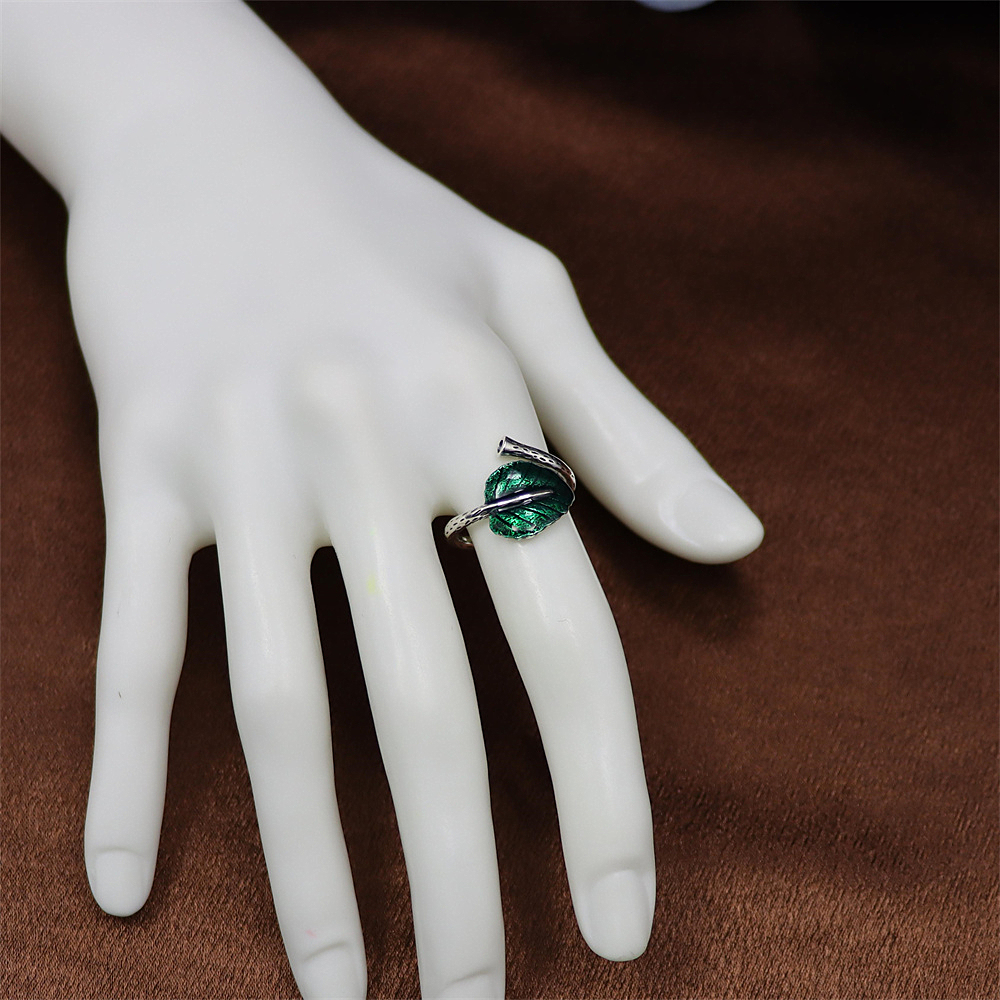 S925 Sterling Silver Leaf Hollow Rectangle Red Agate Adjustable Ring