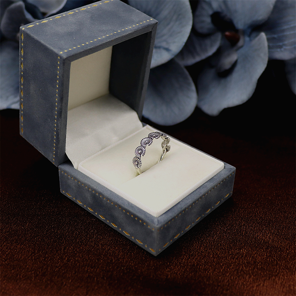 S925 Sterling Silver Vintage Daisy Flower Adjustable Ring