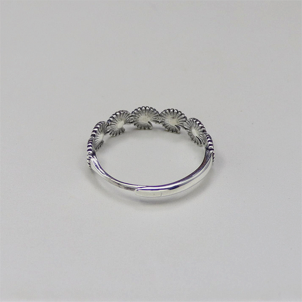 S925 Sterling Silver Vintage Daisy Flower Adjustable Ring