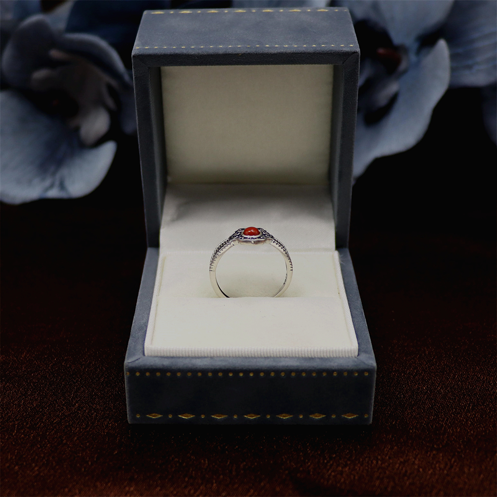 S925 Sterling Silver Vintage Cloud and Ruyi Red Agate Adjustable Ring