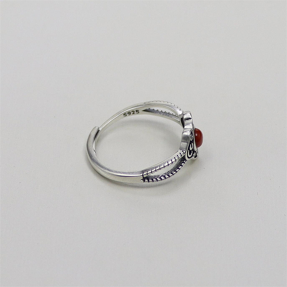 S925 Sterling Silver Vintage Cloud and Ruyi Red Agate Adjustable Ring