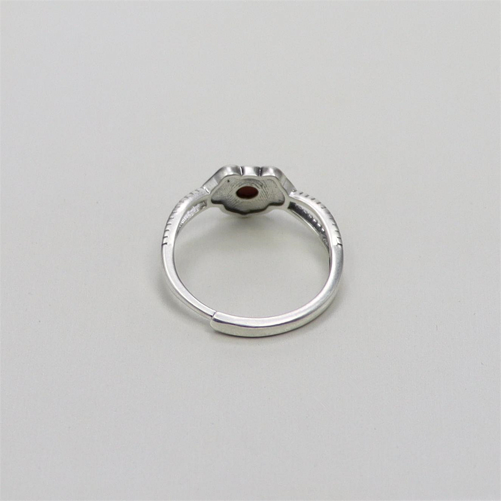 S925 Sterling Silver Vintage Cloud and Ruyi Red Agate Adjustable Ring