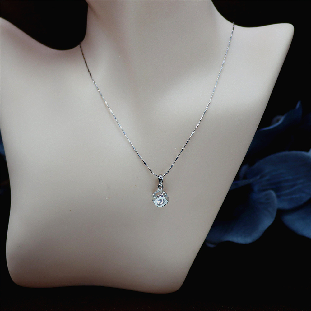 S925 Sterling Silver Cube Necklace for Women - Minimalist Silver Pendant Jewelry