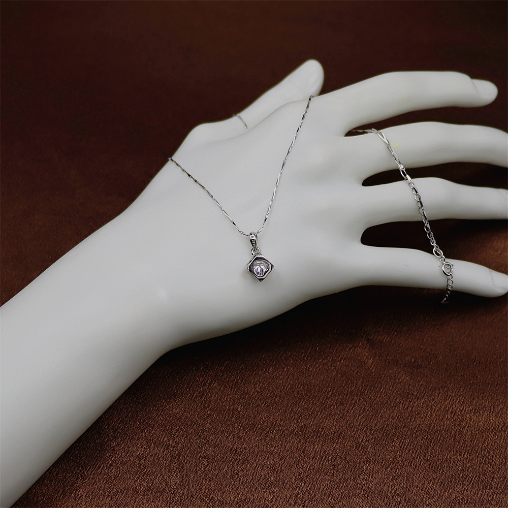 S925 Sterling Silver Cube Necklace for Women - Minimalist Silver Pendant Jewelry