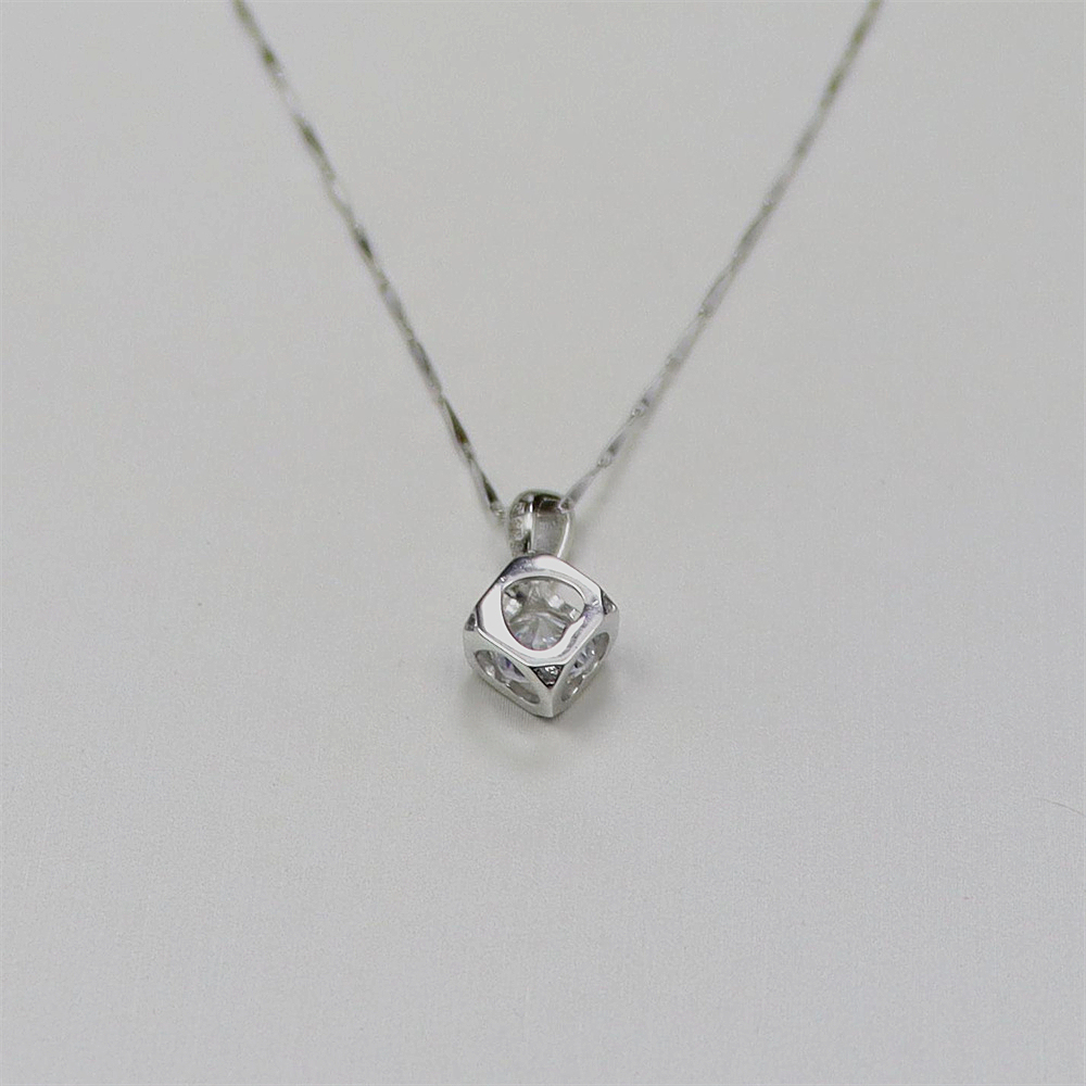 S925 Sterling Silver Cube Necklace for Women - Minimalist Silver Pendant Jewelry