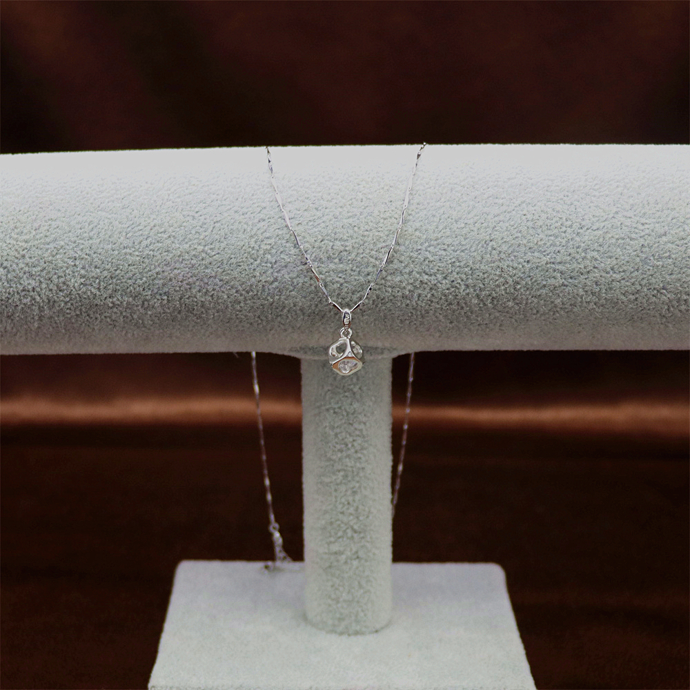S925 Sterling Silver Cube Necklace for Women - Minimalist Silver Pendant Jewelry