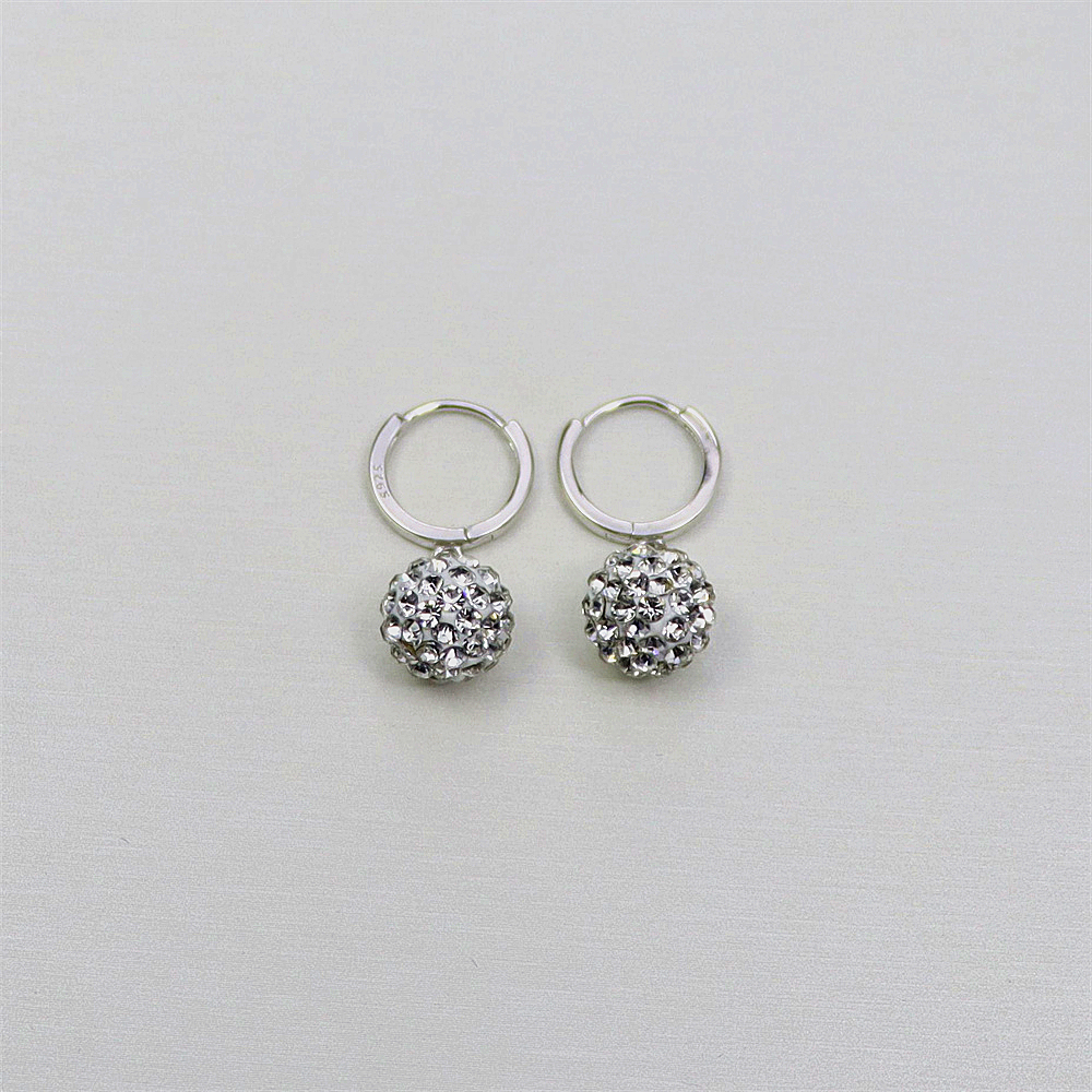 Sterling Silver Shamballa 10mm Round Rhinestone Ball Earrings – Short Studs for Women