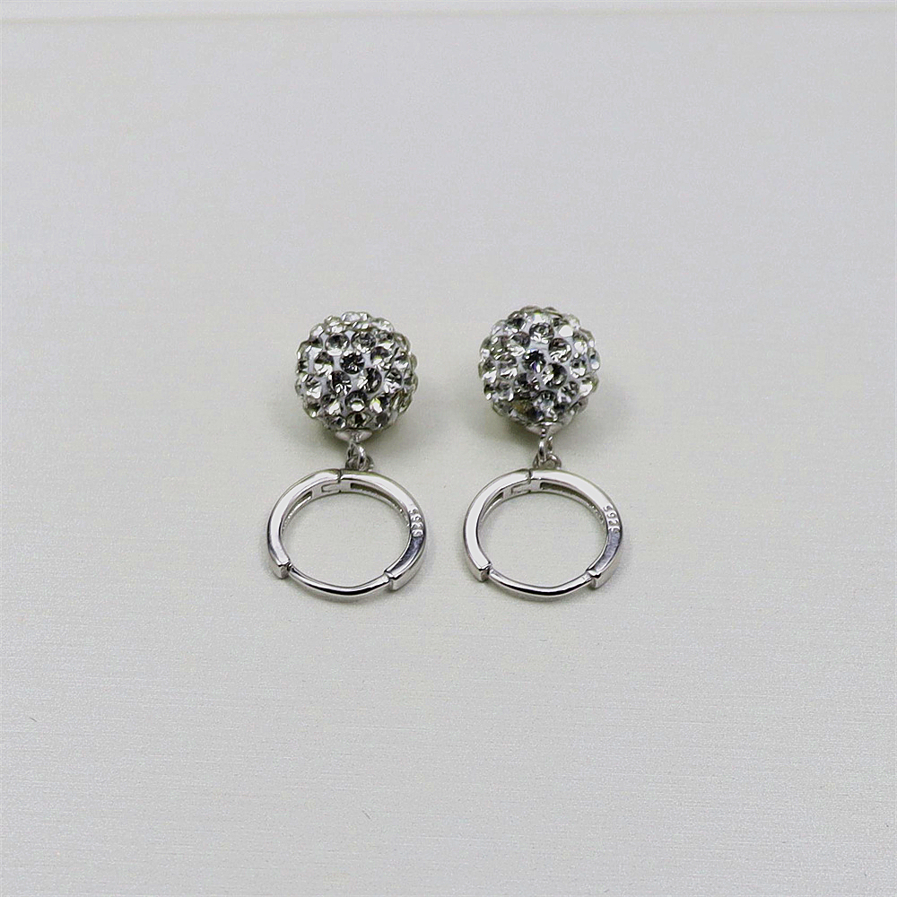 Sterling Silver Shamballa 10mm Round Rhinestone Ball Earrings – Short Studs for Women