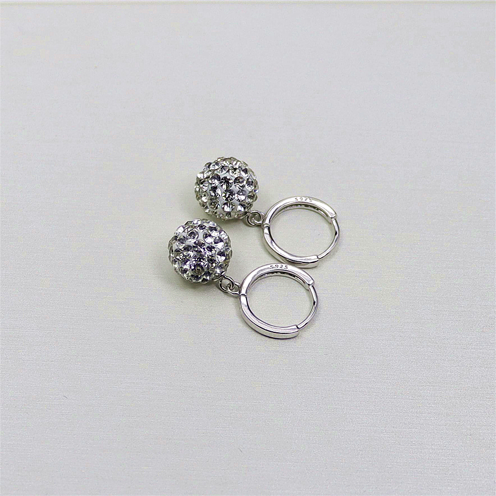 Sterling Silver Shamballa 10mm Round Rhinestone Ball Earrings – Short Studs for Women