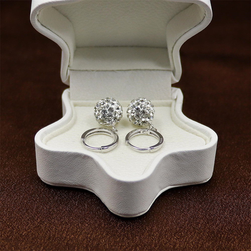 Sterling Silver Shamballa 10mm Round Rhinestone Ball Earrings – Short Studs for Women