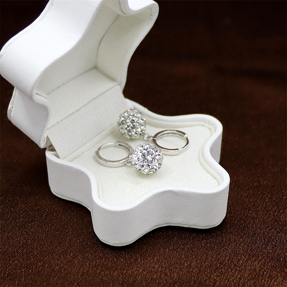 Sterling Silver Shamballa 10mm Round Rhinestone Ball Earrings – Short Studs for Women