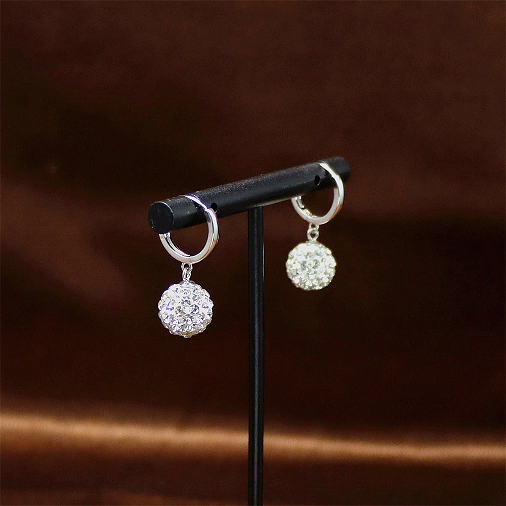 Sterling Silver Shamballa 10mm Round Rhinestone Ball Earrings – Short Studs for Women