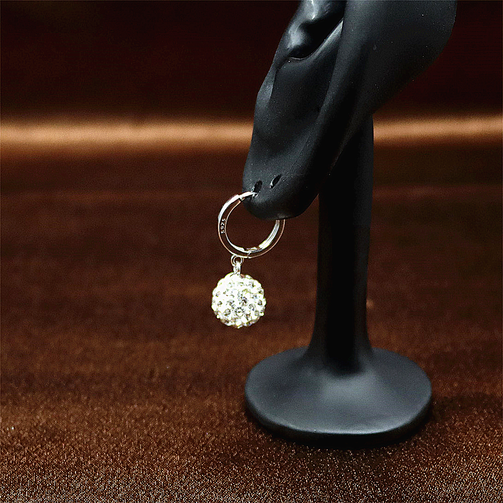 Sterling Silver Shamballa 10mm Round Rhinestone Ball Earrings – Short Studs for Women