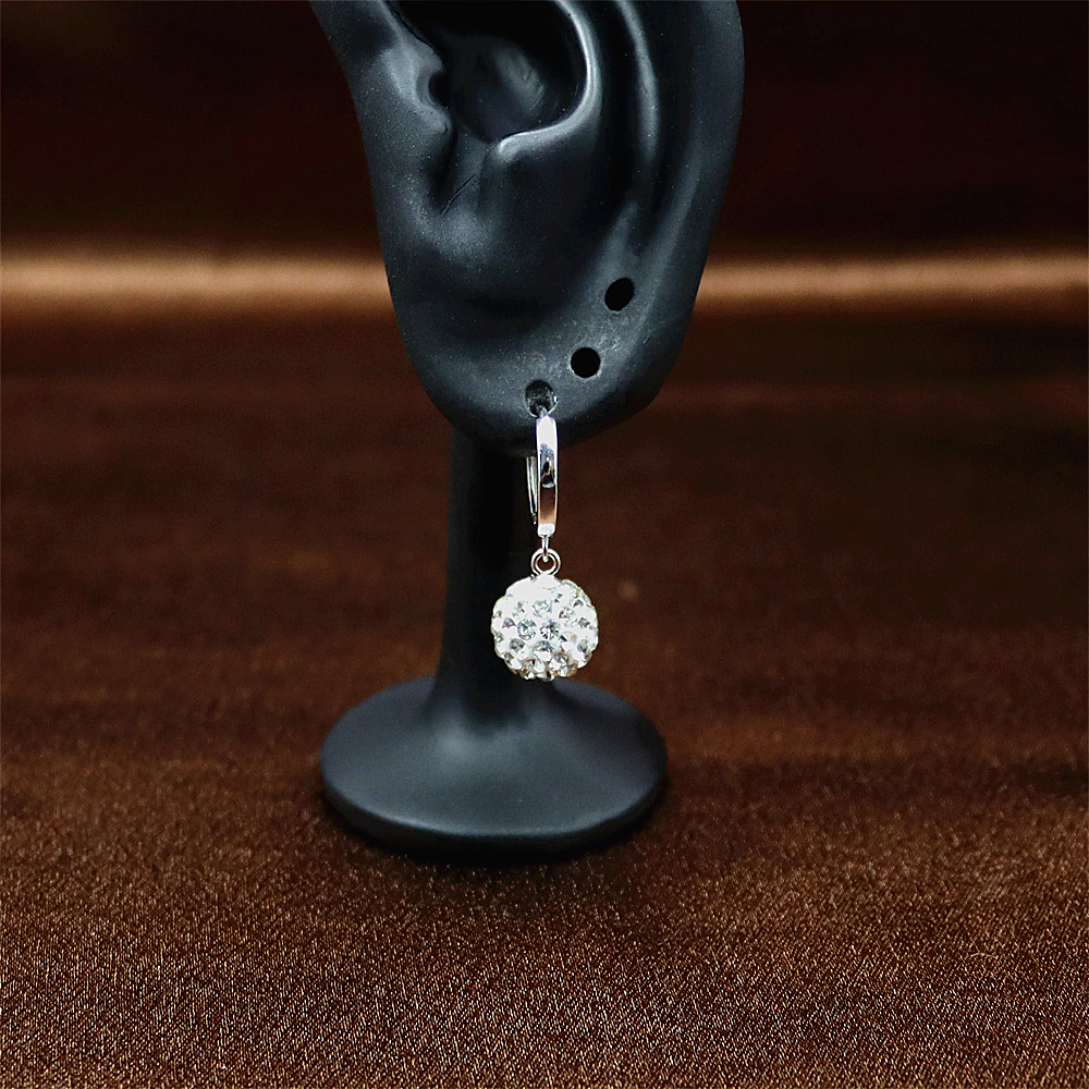 Sterling Silver Shamballa 10mm Round Rhinestone Ball Earrings – Short Studs for Women