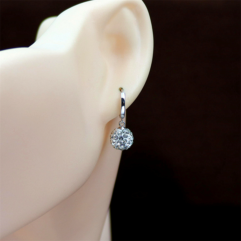 Sterling Silver Shamballa 10mm Round Rhinestone Ball Earrings – Short Studs for Women