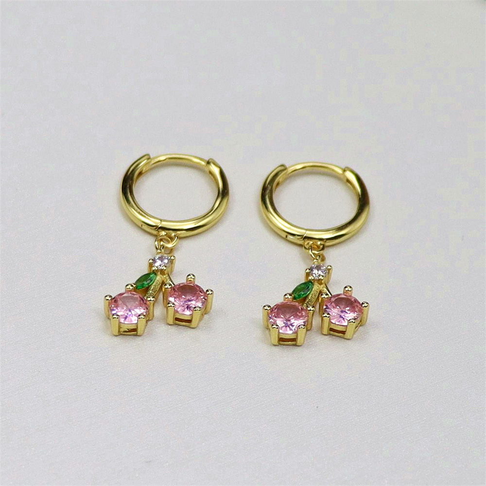 S925 Sterling Silver Colorful Zirconia Peach Cherry Earrings