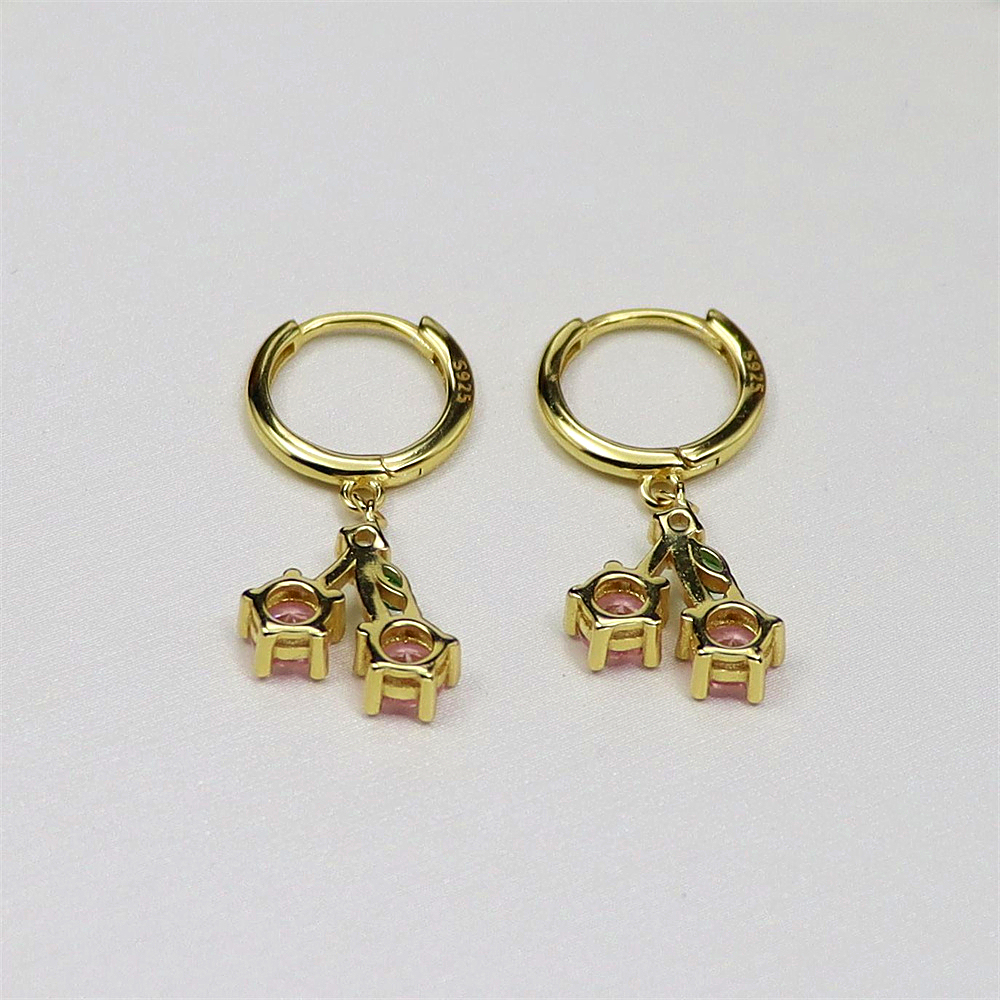S925 Sterling Silver Colorful Zirconia Peach Cherry Earrings