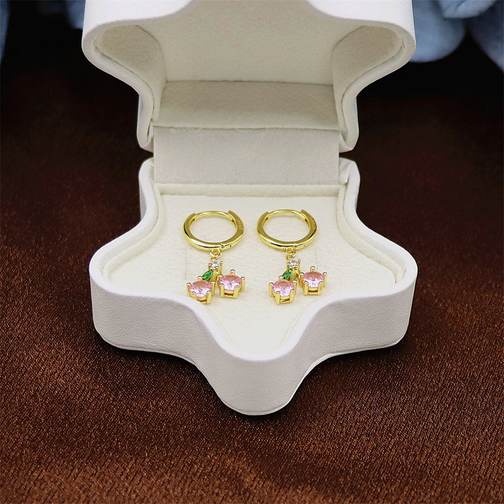 S925 Sterling Silver Colorful Zirconia Peach Cherry Earrings