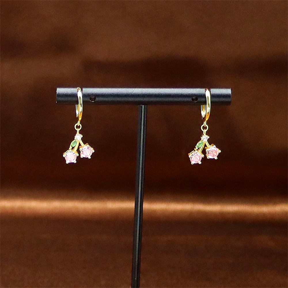 S925 Sterling Silver Colorful Zirconia Peach Cherry Earrings