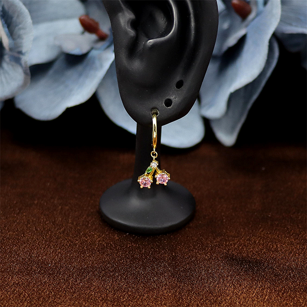 S925 Sterling Silver Colorful Zirconia Peach Cherry Earrings