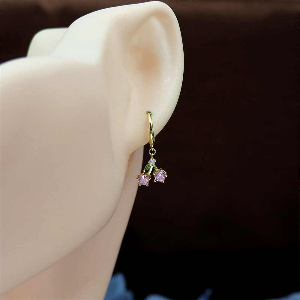 S925 Sterling Silver Colorful Zirconia Peach Cherry Earrings