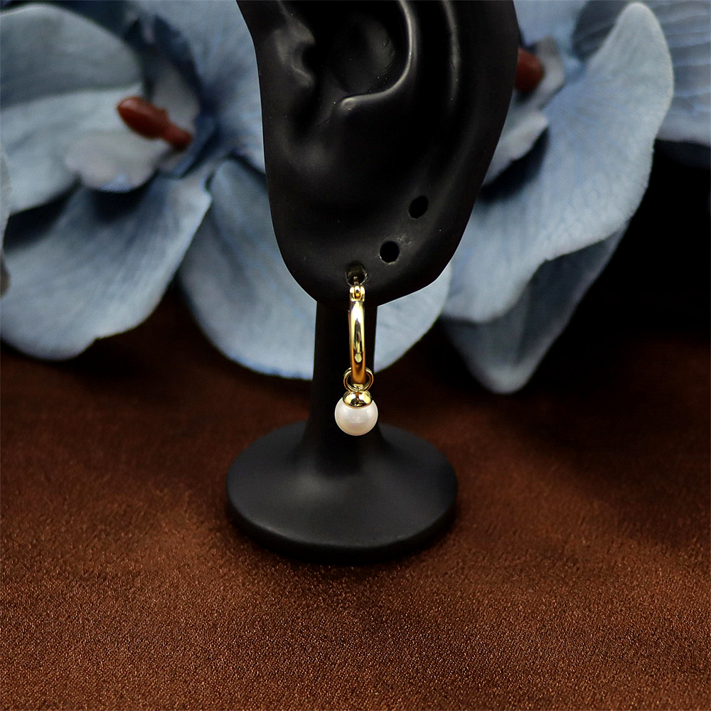 S925 Silver Circle Earrings with Round Beads, Fall/Winter Drop Earrings