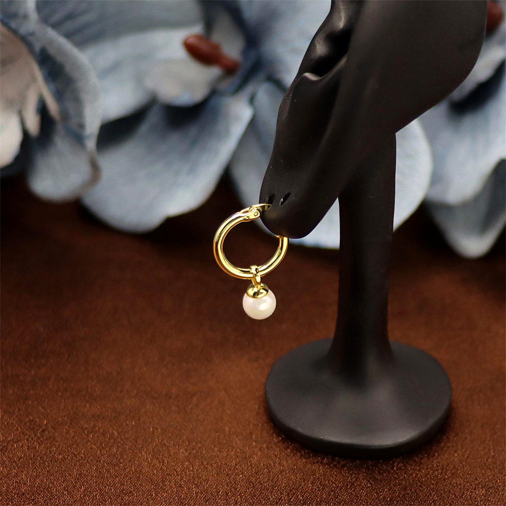 S925 Silver Circle Earrings with Round Beads, Fall/Winter Drop Earrings