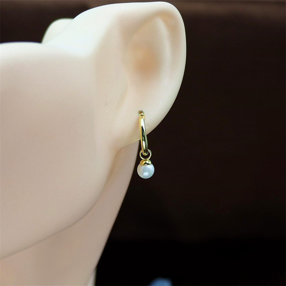 S925 Silver Circle Earrings with Round Beads, Fall/Winter Drop Earrings
