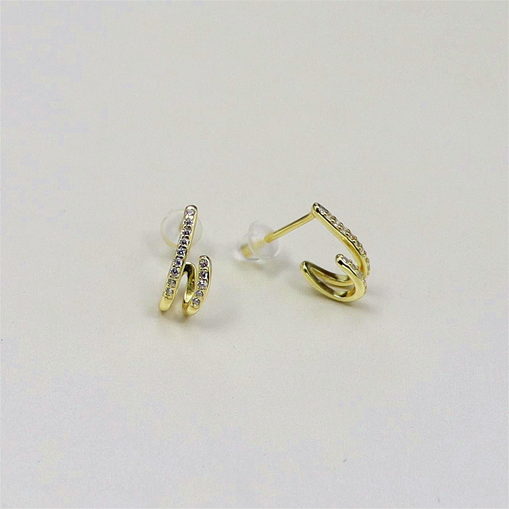 925 Sterling Silver Vintage Circle Earrings with Gold Zircon Stone, Women's Jewelry