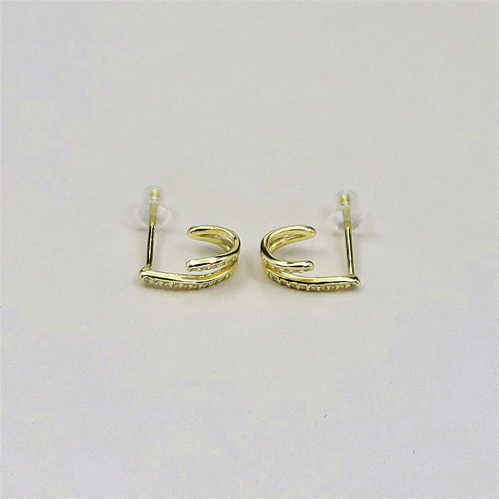 925 Sterling Silver Vintage Circle Earrings with Gold Zircon Stone, Women's Jewelry