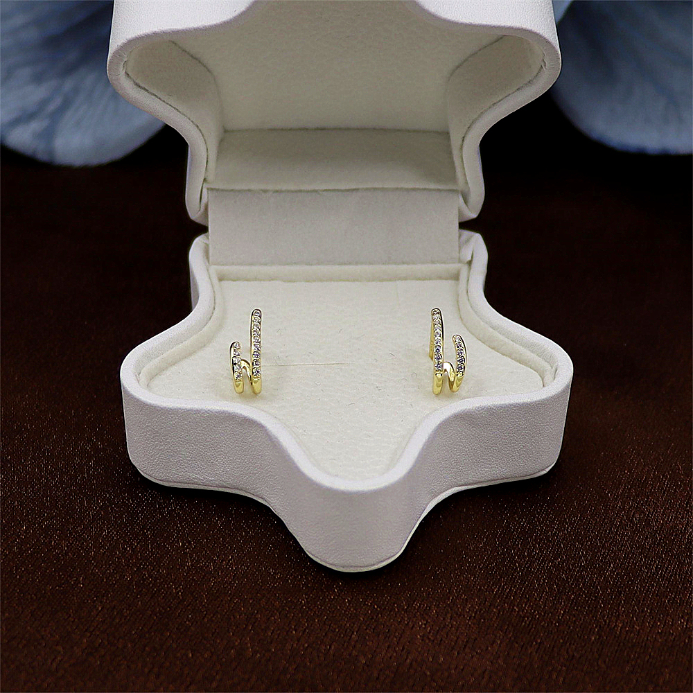 925 Sterling Silver Vintage Circle Earrings with Gold Zircon Stone, Women's Jewelry