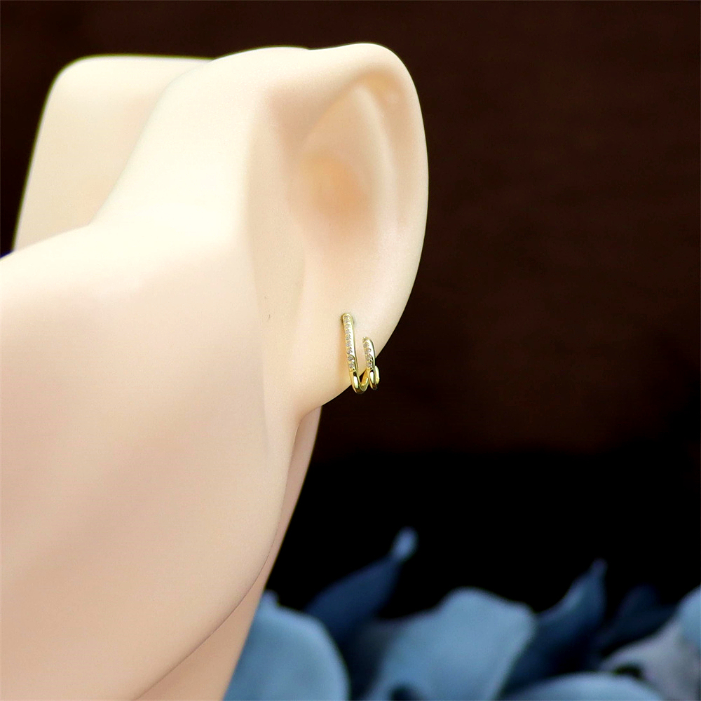 925 Sterling Silver Vintage Circle Earrings with Gold Zircon Stone, Women's Jewelry