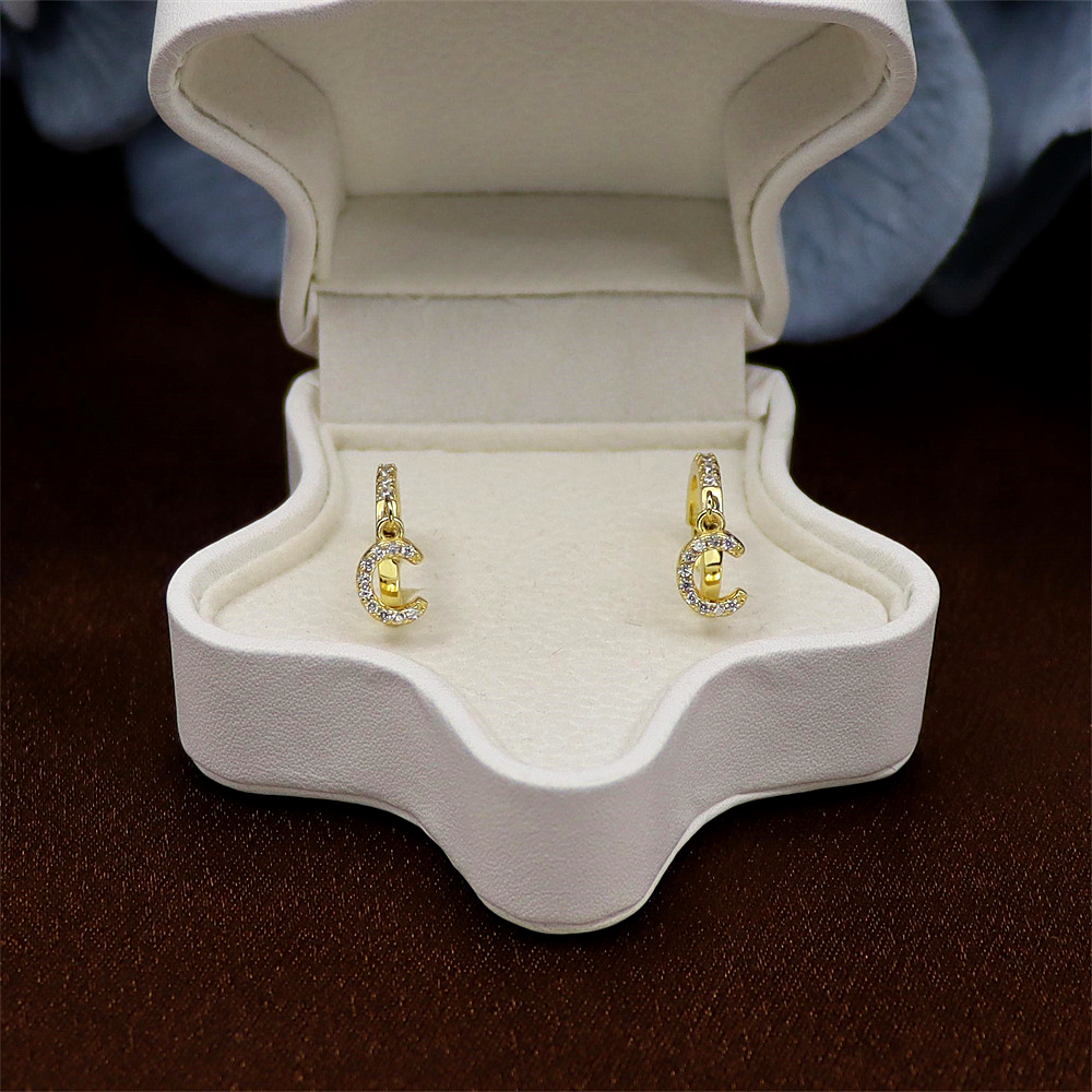 S925 Silver Diamond-Studded Alphabet Letter Earrings