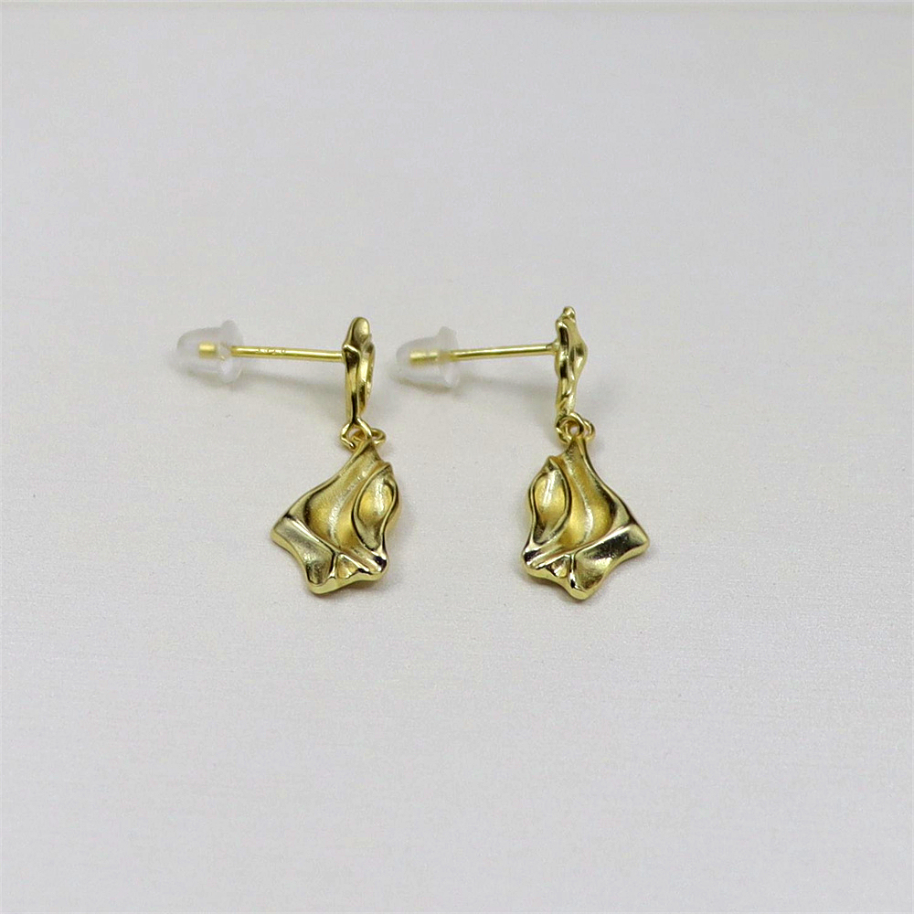 S925 Sterling Silver Unique Irregular Flowing Texture Ruffled Drop Earrings