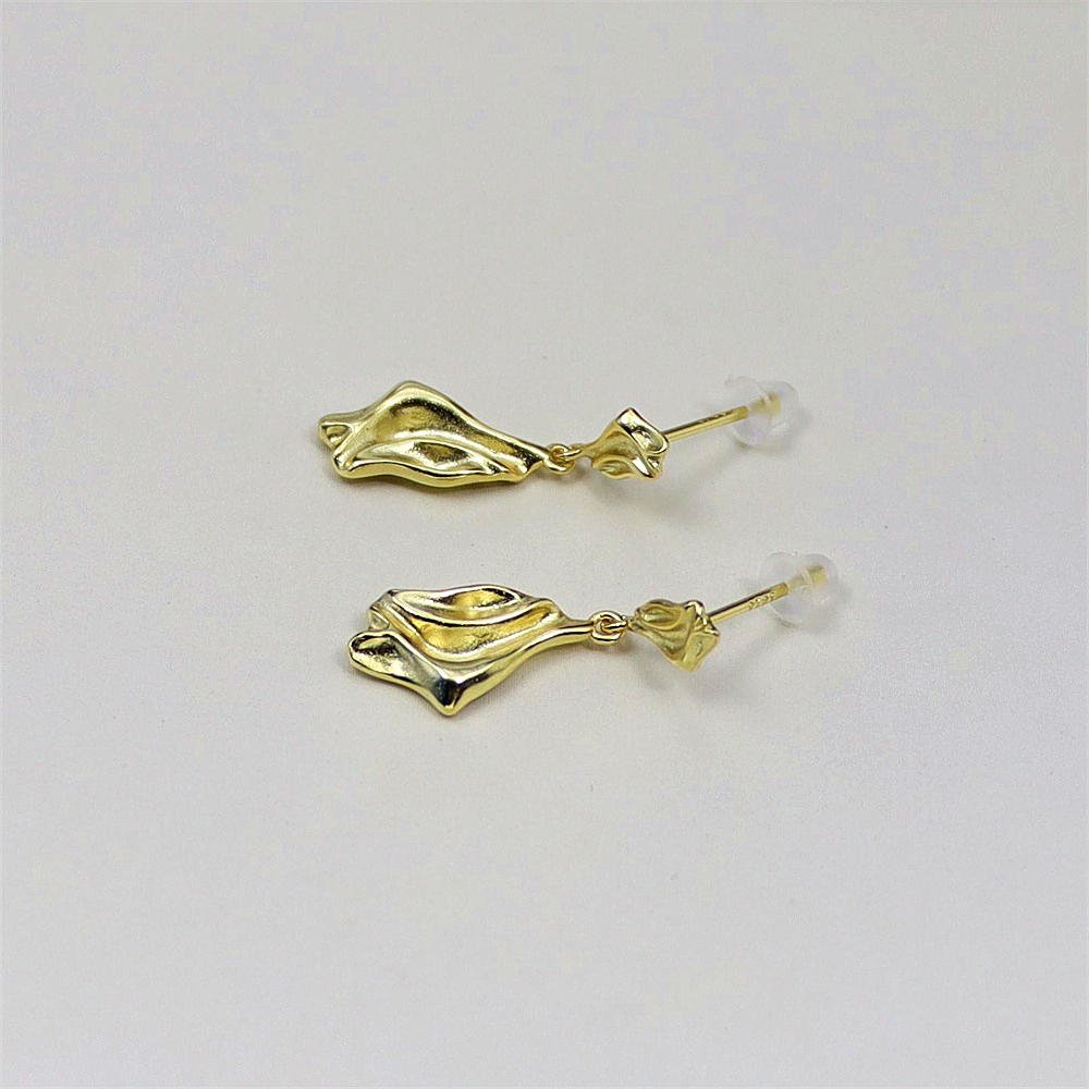 S925 Sterling Silver Unique Irregular Flowing Texture Ruffled Drop Earrings