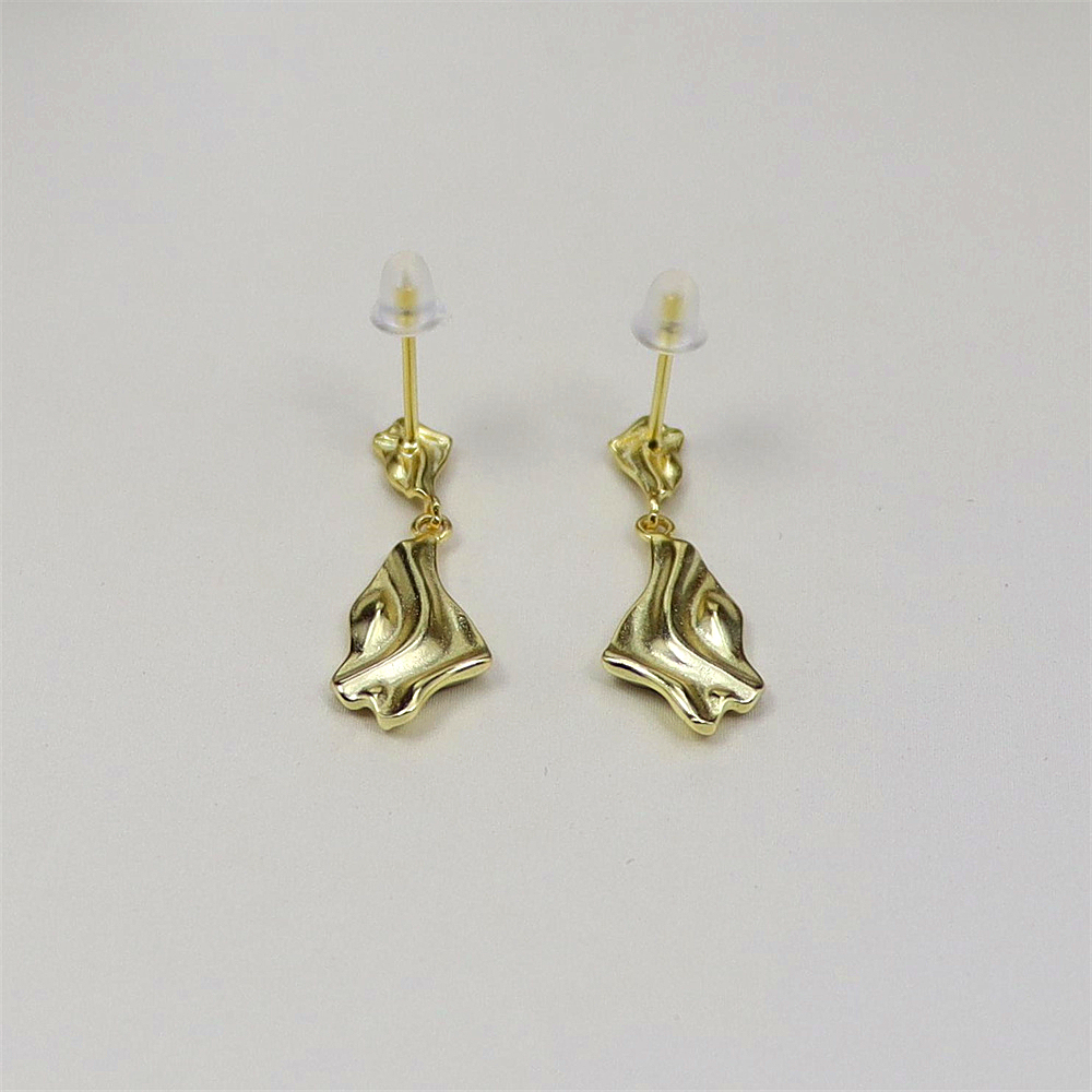 S925 Sterling Silver Unique Irregular Flowing Texture Ruffled Drop Earrings