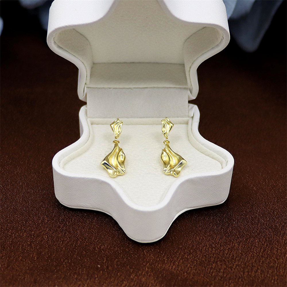 S925 Sterling Silver Unique Irregular Flowing Texture Ruffled Drop Earrings