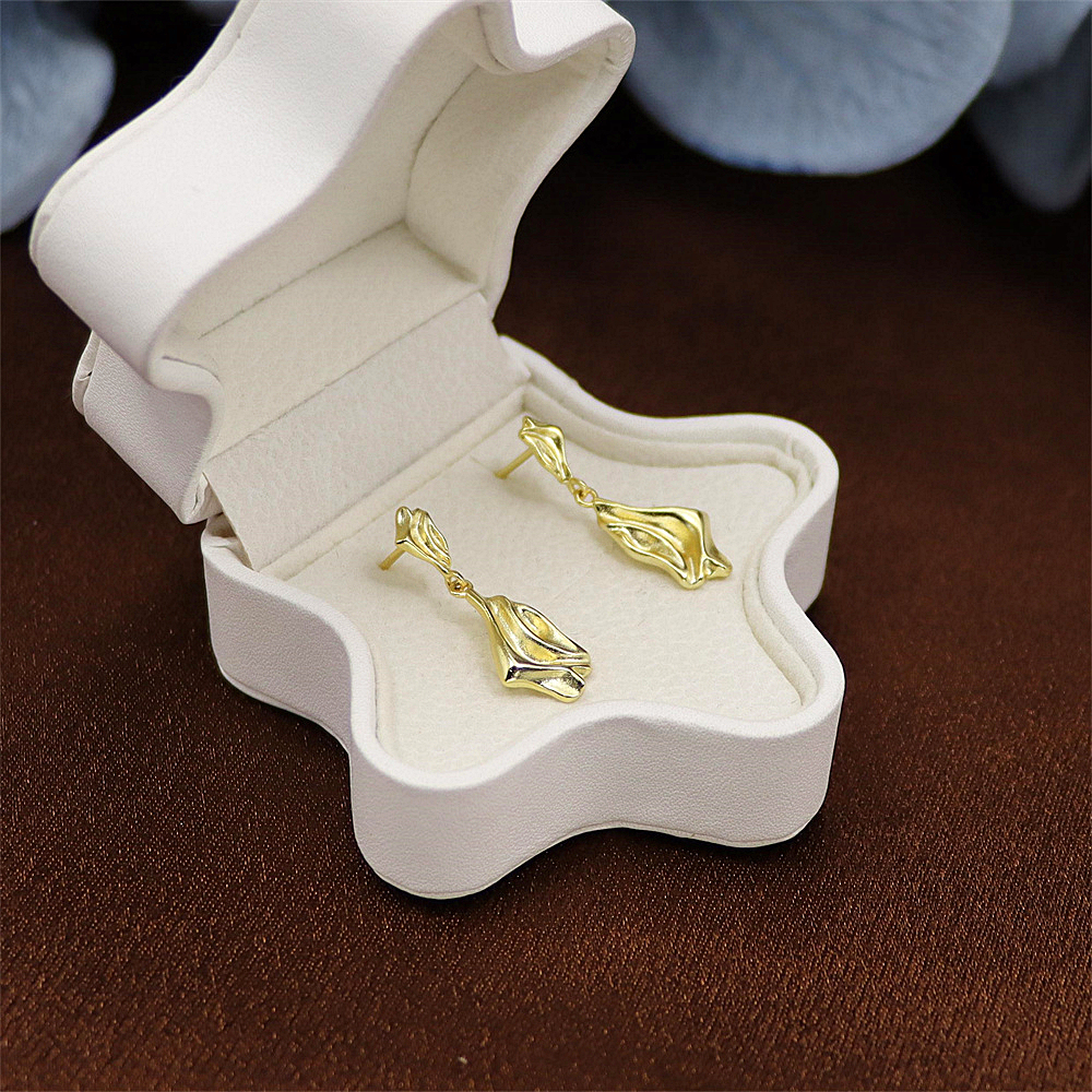 S925 Sterling Silver Unique Irregular Flowing Texture Ruffled Drop Earrings