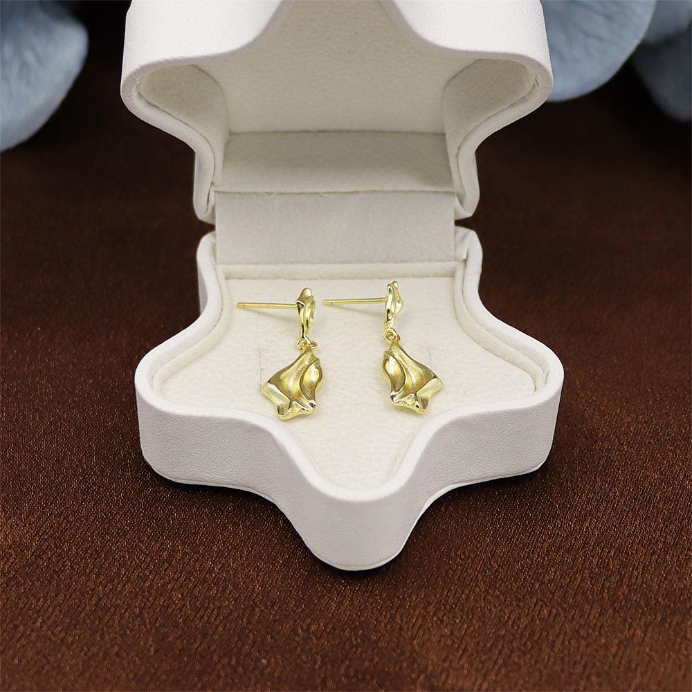 S925 Sterling Silver Unique Irregular Flowing Texture Ruffled Drop Earrings