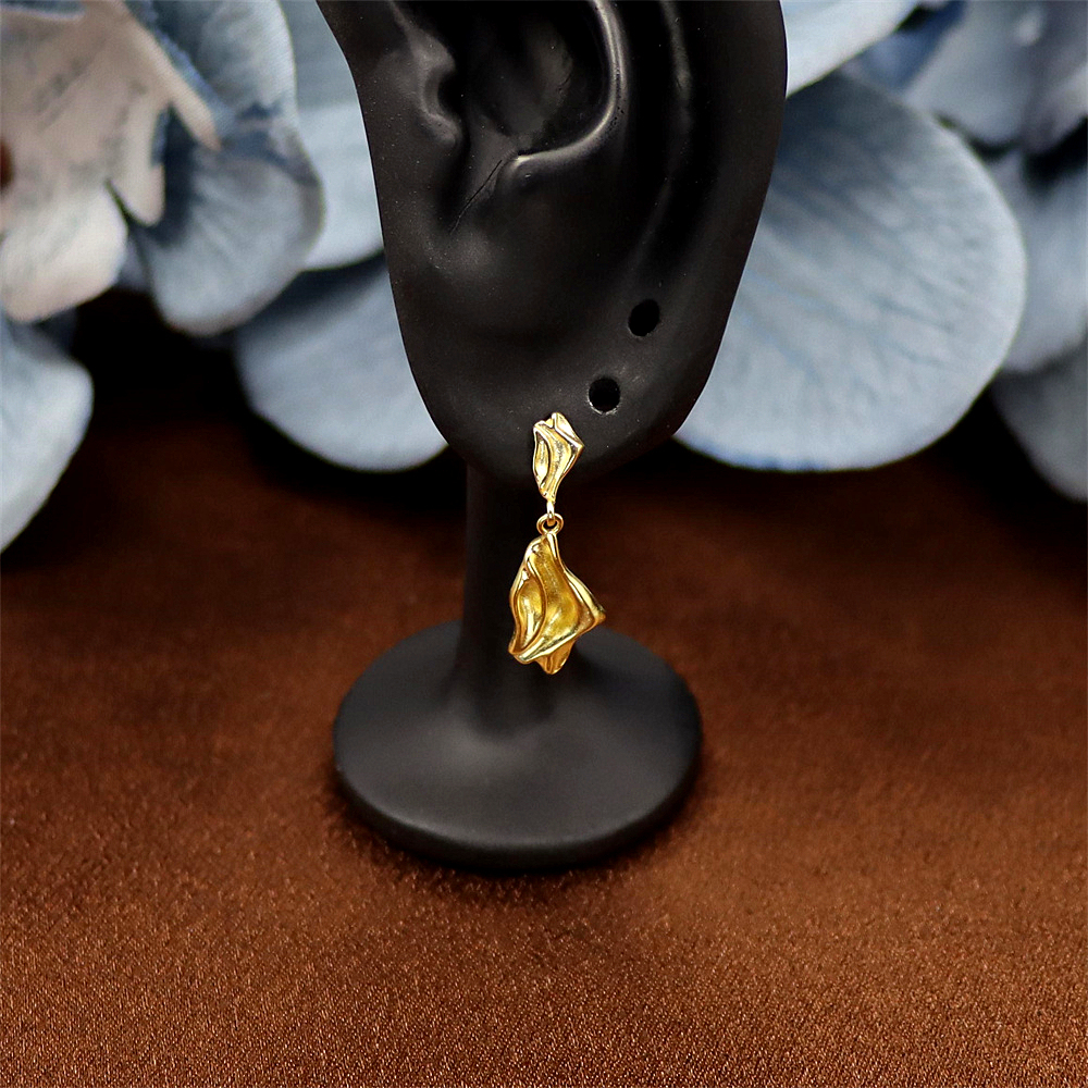S925 Sterling Silver Unique Irregular Flowing Texture Ruffled Drop Earrings