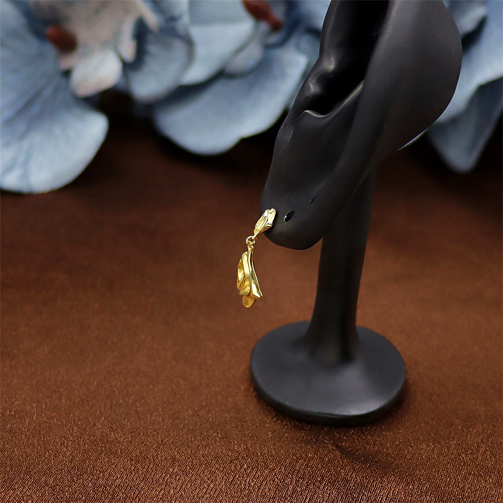 S925 Sterling Silver Unique Irregular Flowing Texture Ruffled Drop Earrings