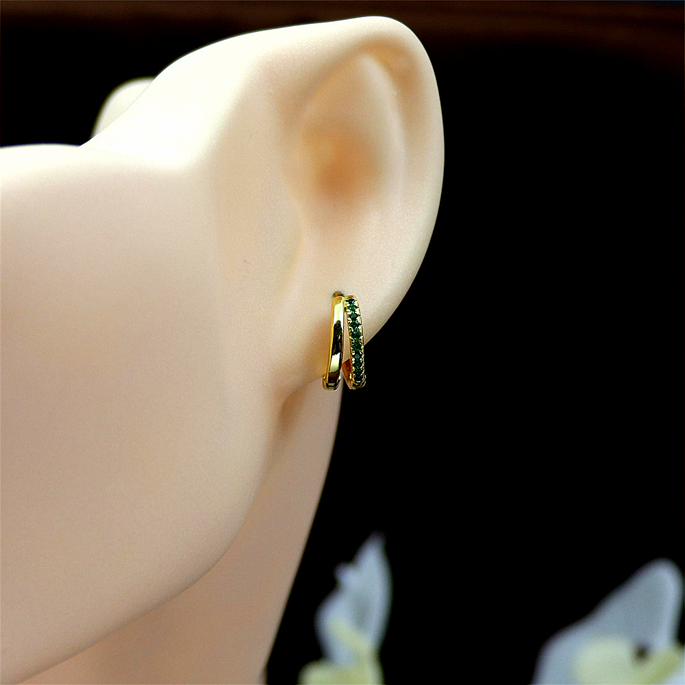 S925 Sterling Silver Double Hoop Earrings with Colorful Cubic Zirconia